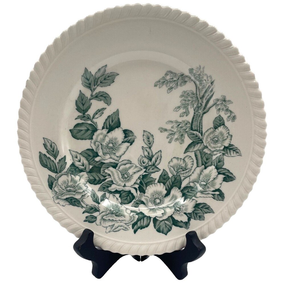 2 Vintage Johnson Brothers Windsor Ware Apple Blossom GREEN 8" Salad Plates RARE